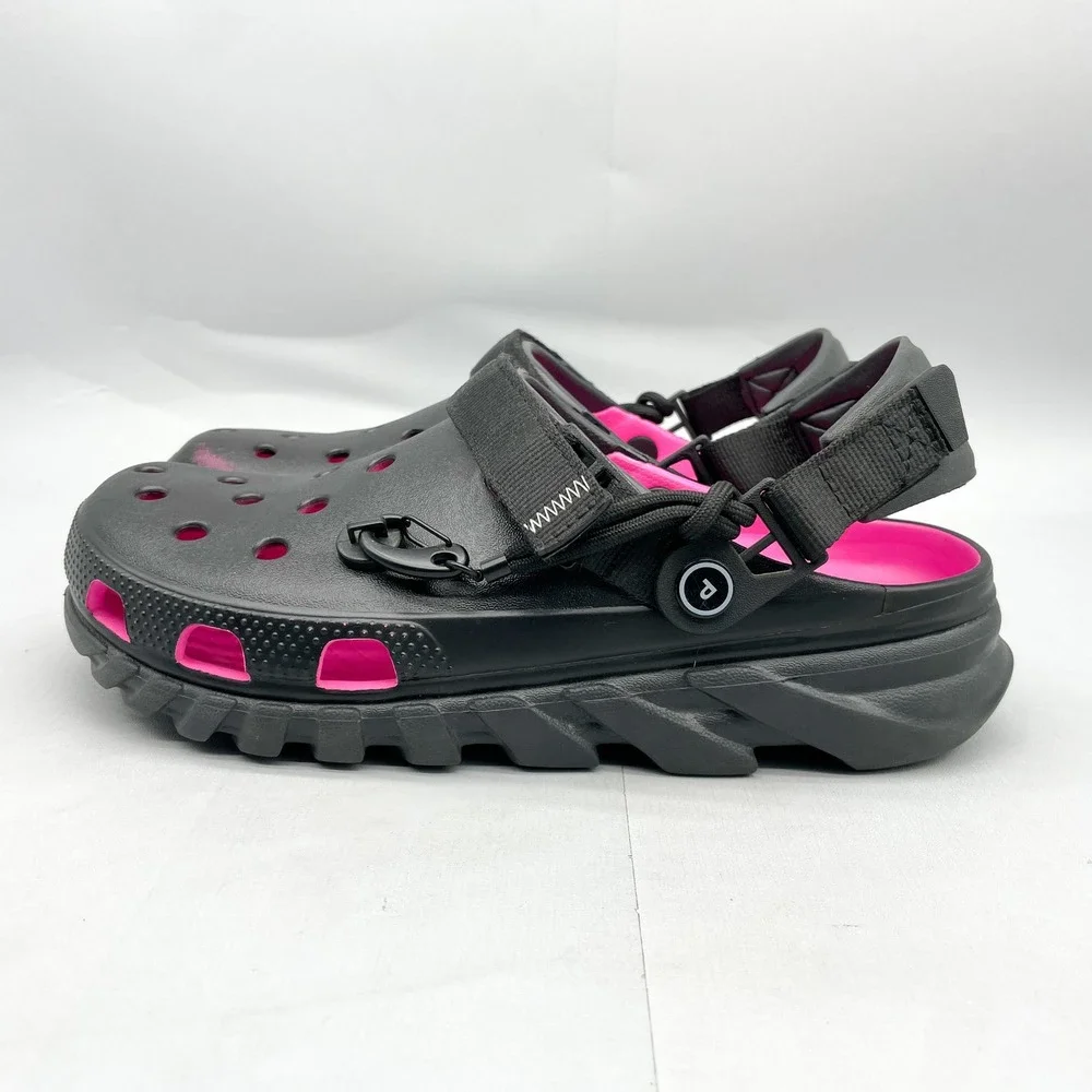 Crocs Mens 9 Duet Max 2 Clog Post Malone Black Pink Slip On Comfort Cyberpunk